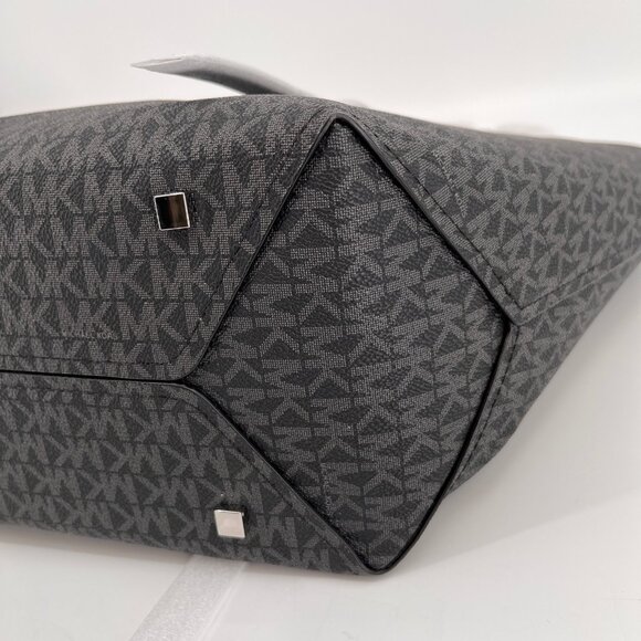 Michael Kors Moore Large Buckle Tote Black Logo Canvas Silver Hardware - Picture 4 of 16